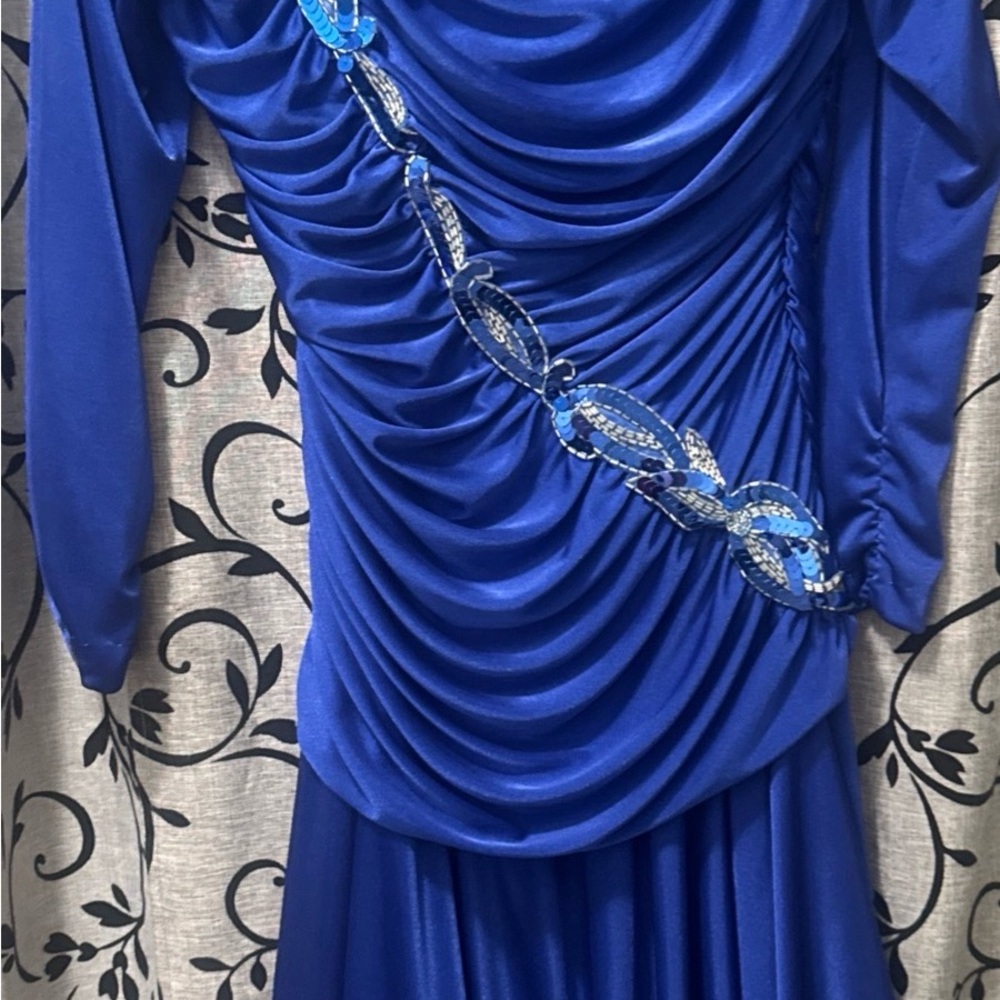 Royal Blue Long Sleeve Dress with Embellishments